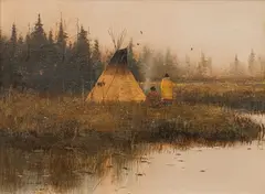 Douglas Ricks, Teepees Scene, oil
