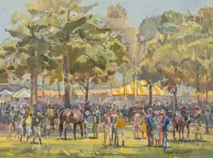 Peter Williams, Saratoga Paddock, oil on canvas