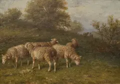 George Riecke, Sheep in Pasture, oil on canvas