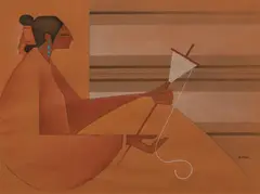 G. E. Mullan, Woman Spinning Yarn, chalk