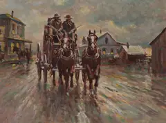 Ronald Crooks, Ahead of Schedule, oil on masonite