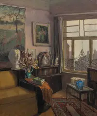 P. Vernailles, Living Room Interior Scene, oil on canvas