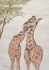 Sherry Steele, Two Giraffes, 1994, mixed media on paper