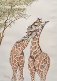 Sherry Steele, Two Giraffes, 1994, mixed media on paper
