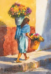 Dama con Flores by John Maskey, watercolor, sold Jul 2025