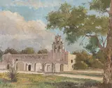Florent Baecke, Mission San Juan de Capistrano, oil on masonite