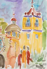 Brother Cletus Behlmann, Mission San Jose, watercolor on paper