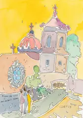 Brother Cletus Behlmann, Mission San Jose, watercolor and ink on paper