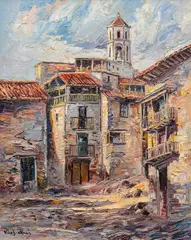 José Vives-Atsara, Calle de Albarracin, Aragon, Spain, oil on panel