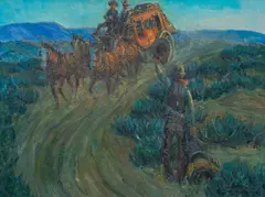 William E. Johnson, Hitching a Ride, oil on canvas