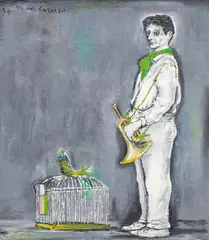 Bruno Caruso, Man with Trumpet, 1954, oil on wood
