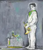 Bruno Caruso, Man with Trumpet, 1954, oil on wood