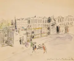 Gabriel Spat, Tuileries, Paris, ink and watercolor on paper