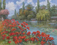 Robert Hamman, Sunday in the Park, oil on canvas