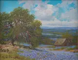 William A. Slaughter, Bluebonnets and Oak, oil on canvas