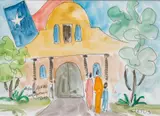 Brother Cletus Behlmann, The Alamo, watercolor and ink on paper