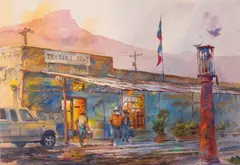 Finis Collins, Lajitas Trading Post, watercolor