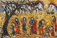 Michel Kouliche, Fillettes aux Fleurs, 1970, oil on canvas
