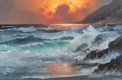 Alexander Dzigurski, Ocean Sunset, oil on canvas