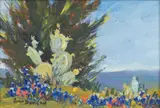Ruth Duncan, Bluebonnets and Cactus, oil on masonite