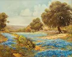 O. Sorensen, Bluebonnets, oil on canvas board