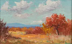 Viveano Lopez, Texas Fall Landscape, oil on masonite