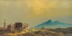 Lester Hughes, Cowboy and Ruins, oil