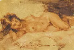 Ramon Kelley, Sepia Nude, oil on panel