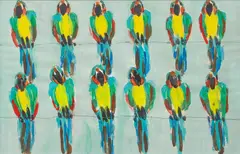 Mark Marek, Twelve Parrots, 1977, acrylic and pencil on paper