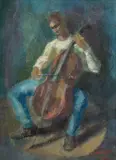 Leslie Larsson, Seated Cellist, 1962, oil on masonite