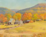 Ruth Duncan, Hill Country Houses, oil on masonite