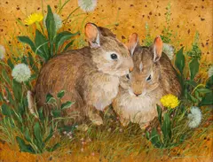 Bunnies by Geraldine Nunns, acrylic, sold Jan 2025
