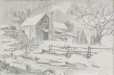 Frank Magsino, Wintry Mill Scene, 1989, pencil on paper