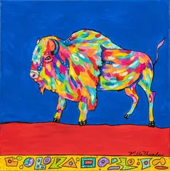 Kathy Kills Thunder, Razzle Dazzle Bison, 2016, acrylic on canvas
