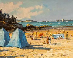 Michel Margueray, French Beach Scene, oil on canvas