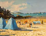 Michel Margueray, French Beach Scene, oil on canvas