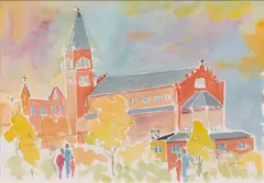 Brother Cletus Behlmann, The Chapel at the University of the Incarnate Word -- San Antonio, Texas, watercolor and pencil