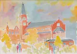 Brother Cletus Behlmann, The Chapel at the University of the Incarnate Word -- San Antonio, Texas, watercolor and pencil