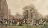 William Giller, The Meet at Badminton, hand-colored engraving