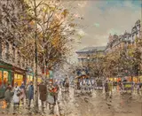 Antoine Blanchard, Paris Boulevard Madeleine, oil on canvas