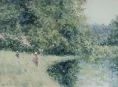 Stroll by a River by Andre Gisson, oil on canvas, offered Dec 2024