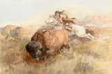 The Chase by Charles Marion Russell, watercolor on paper, sold Jul 2025