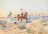 Charles Marion Russell, Roping a Wolf (ca. 1918), gouache and watercolor on paper