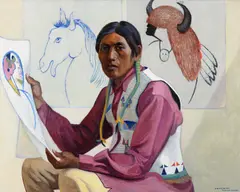 Albert Schmidt, Tesuque Indian, oil on canvas
