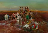 William Standing, Indians with Buffalo Skull, oil on board