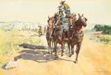 Donald Teague, The Chase, gouache on paper