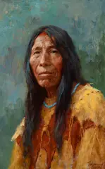 Howard Terpning, Comanche Matriarch, 2017, oil on board