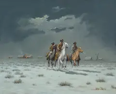 Melvin Warren, Riders Leaving Pitchfork, oil on canvas