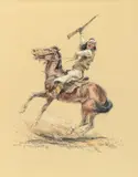 Olaf Wieghorst, Indian with Rifle on Horseback, mixed media on paper