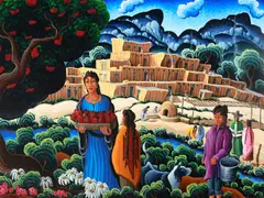 Kim Wiggins, The Gatherers at Taos Pueblo, 2003, oil on canvas
